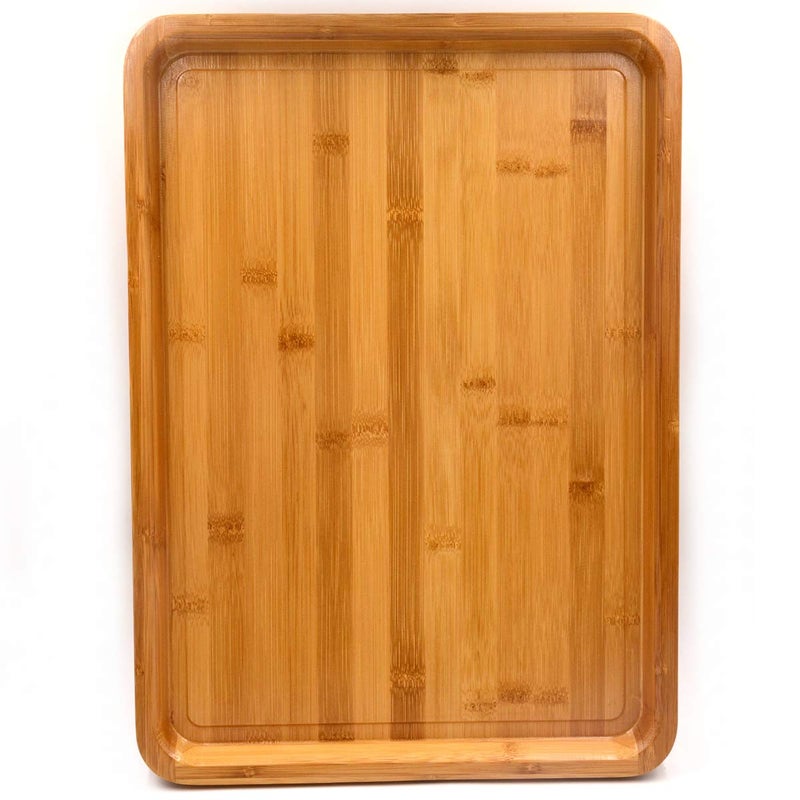 Bamber Large Bamboo Serving Tray Decorative Coffee Tea Platter 18 x 13 x 1.2 Inches - Image 1